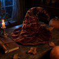 thumbnail image 4 of Crushed Velvet Wrinkled Witch Hat Adult Halloween, Polyester Fiber Twisted Curved Wizard Hat Vintage Prop for Spooky Halloween Party and Dress Up Coffee B, 4 of 6