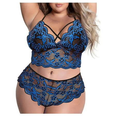 

YDKZYMD Women Sexy Lingerie Bodysuit Set Plus Size 2 Pieces Lace Babydoll Chemise With Floral Sheer Teddy Underwear Bra And Panty Set