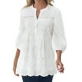 thumbnail image 2 of Women's Short Sleeve T-shirt Women'S Lace Crochet V Neck Half Sleeve Embroidery Button Down Blouses Casual Shirts Tops Tee,White Women's Short sleeve T-shirt L, 2 of 7