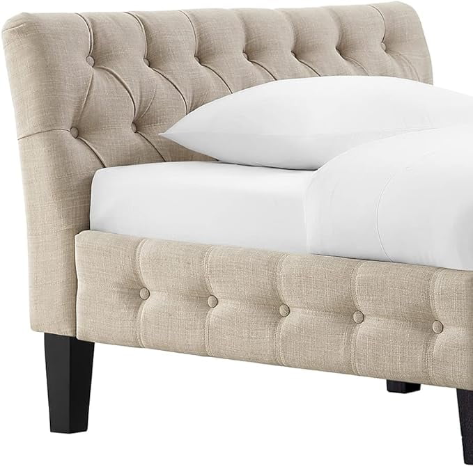 BSHTI Modern Upholstered Twin Daybed Frame Button Tufted Fine Polyester Easy aseemble with Wooden Legs,Beige