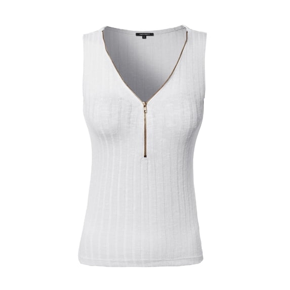 FashionOutfit Women's Sleeveless Ribbed Top With Center Zipper