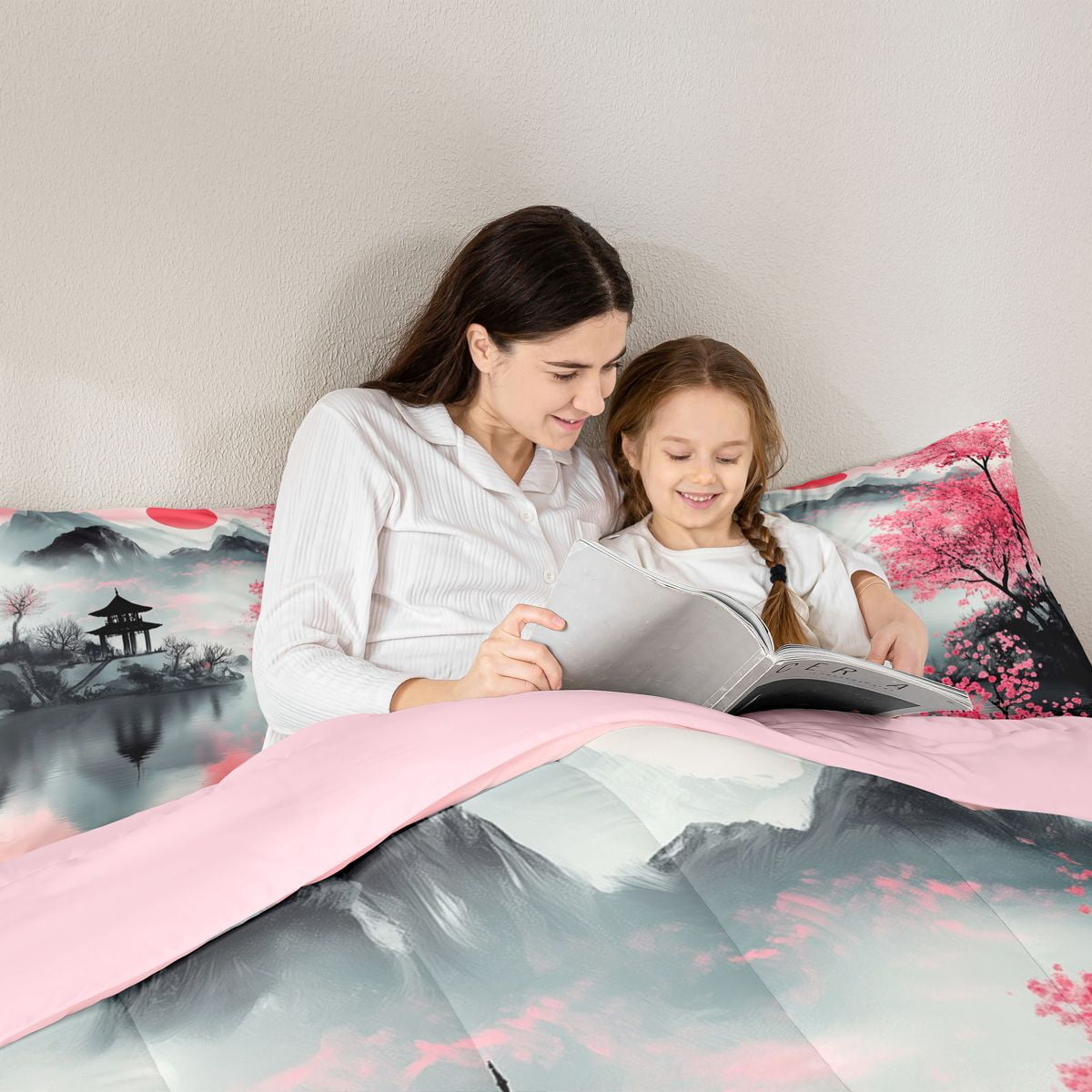 Castle Fairy Adults Oriental Cherry Blossom Twin Comforter Sets,Japanese Style Bedding Set