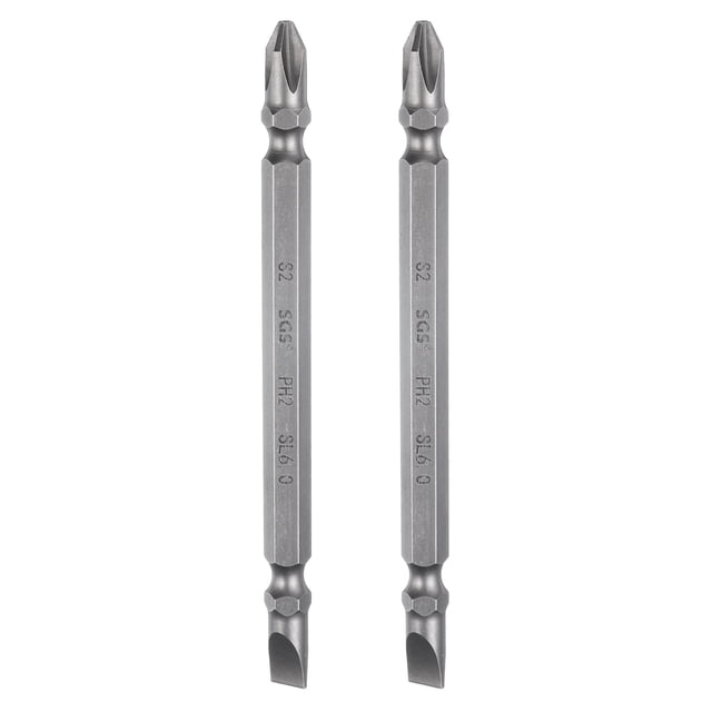 Uxcell 2pcs Bit de destornillador magnético de doble extremo 6mm PH2/SL6 4" de longitud vástago hexagonal de 1/4" bit de destornillador Phillips ranurado plano de acero S2