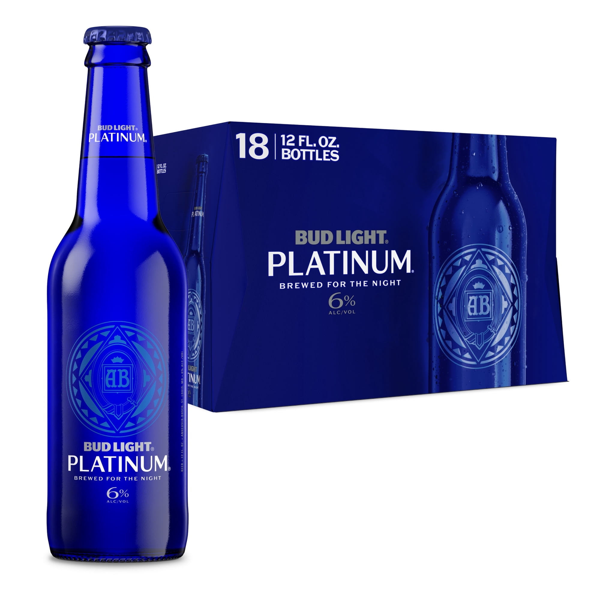Bud Light Platinum American Light Lager Beer 18 pack 12 fl oz Glass Bottles 6% ABV