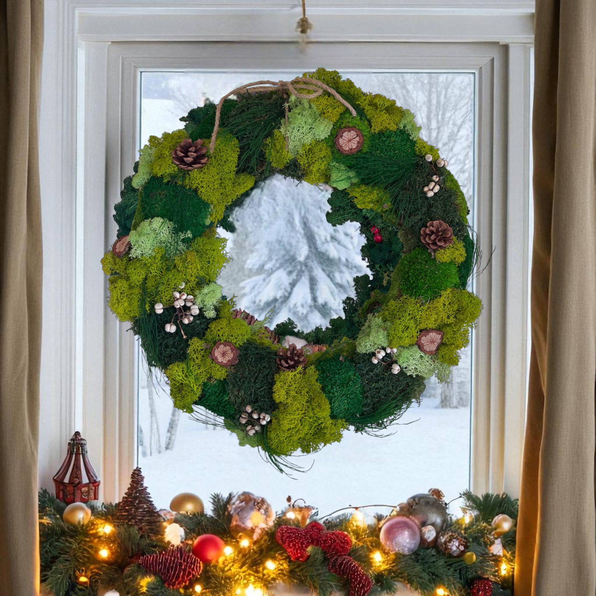 Serenzy 16" Premium 3D Moss Art Wreath | Zero-Maintenance Indoor Decor | Layered Greenery for Wall