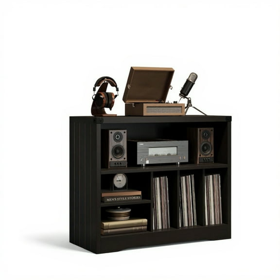 Garvee Record Player Stand, with Vinyl Storage Cabinet, 31.5 x 13.8 x 27.5", Black