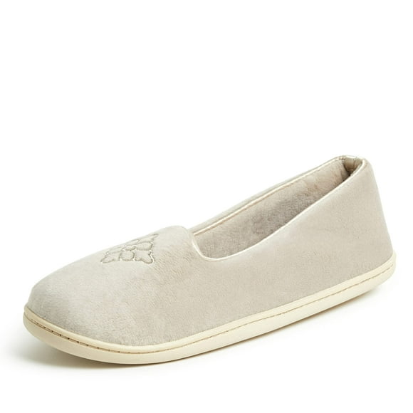 Dearfoams Women's Rebecca Lightweight Cozy Memory Foam Closed Back Slipper with Wide Widths, Pewter Velour, 7-8