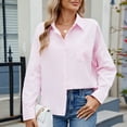 thumbnail image 5 of Olyvenn Women's Blouses & Button-Down Shirts Business Casual Striped Smocked Cuffed Sleeve T Shirts Boyfriends Collared Blouses Pink 4-6, 5 of 7