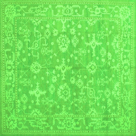 Ahgly Company Indoor Square Oriental Green Traditional Area Rugs, 4' Square