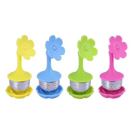 

FRCOLOR 4PCS Premium Silicone and Stainless Steel Flower Tea Infuser Fine Mesh Tea Balls Tea Strainers with Drip Tray - Pic.1