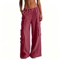 thumbnail image 3 of Admvng Womens Cargo Linen Pants Wide Leg Drawstring Waist Casual Summer with Pockets, 3 of 5