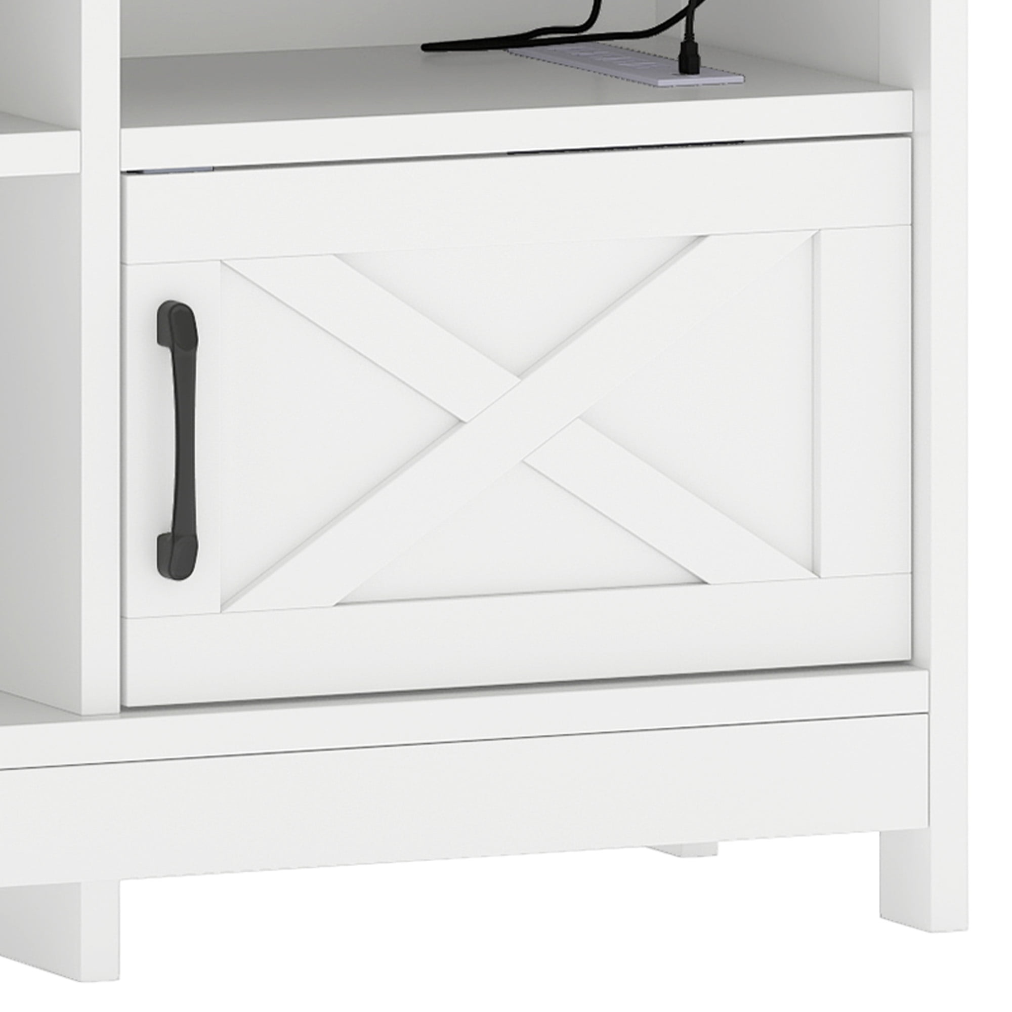 Uforic TV Cabinet with Storage, LED Lights, and Power Outlet, TV Stand for Living Room, Bedroom, or Apartment, Accommodate 65 Inch TVs, White and Walnut
