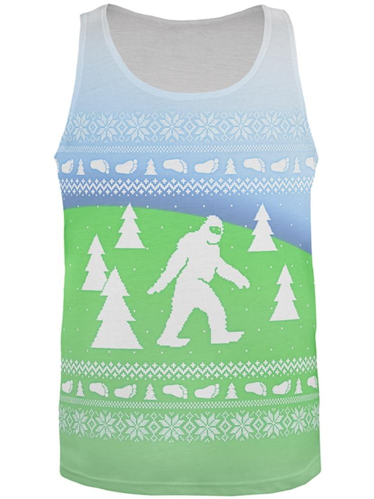 Old Glory Ugly Christmas Sweater Bigfoot Sasquatch Yeti All Over Mens Tank Top - Multi - LG