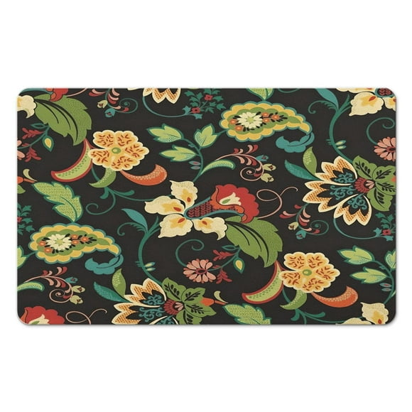 Floral Bathroom Rug 20x32 Inch - Non-Shedding, Washable with Vintage Plant Pattern - Perfect as Front Door Rug and Indoor Entrance Rug