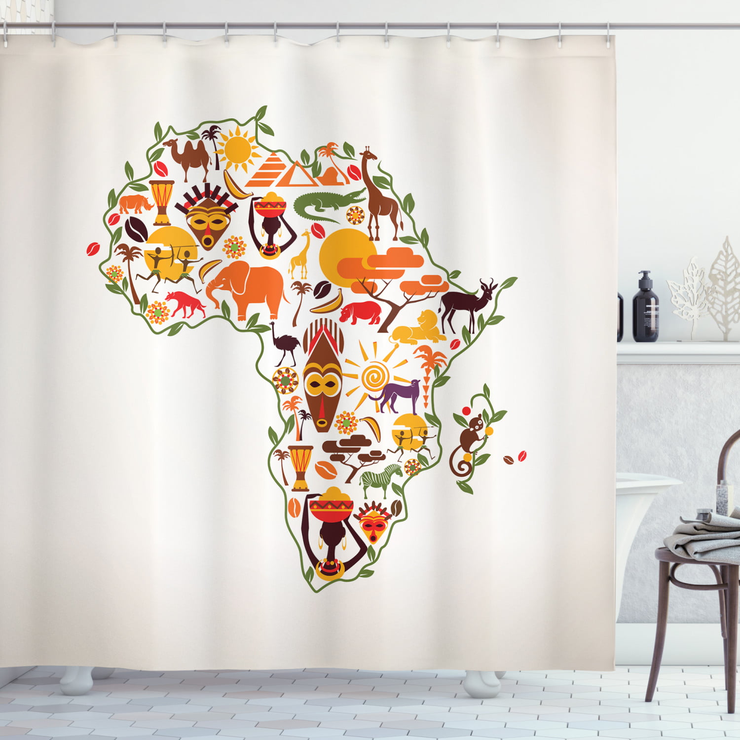 Afrocentric African Shower Curtain Set Africa Troditional Apparel Indigenous