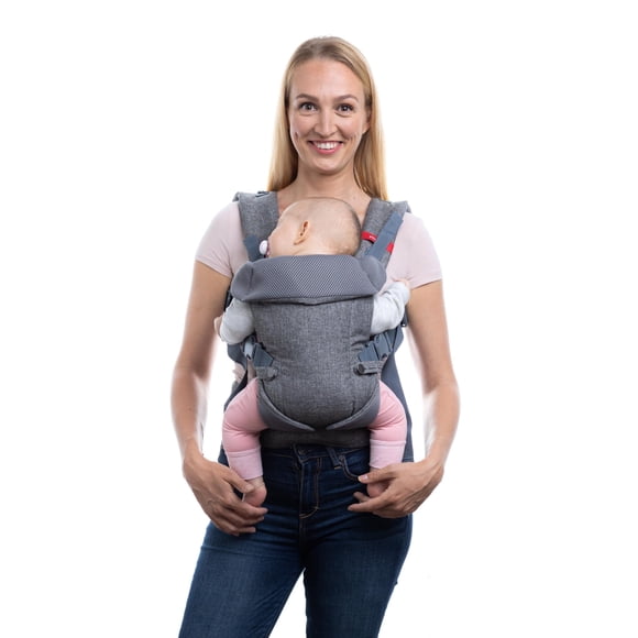 YOU+ME Portabebés 4 en 1 para recién nacidos y niños pequeños - Portabebés delantero y trasero para todas las posiciones - Incluye babero bandana 2 en 1 - Soporte para 8-32 libras (malla gris)