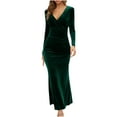 thumbnail image 2 of Oksale Womens Velvet Dresses Sexy Wrap Deep V Neck Dress Slim Fit Full Length Dresses Elegant Long Sleeve Dress for Evening Party Green S, 2 of 6