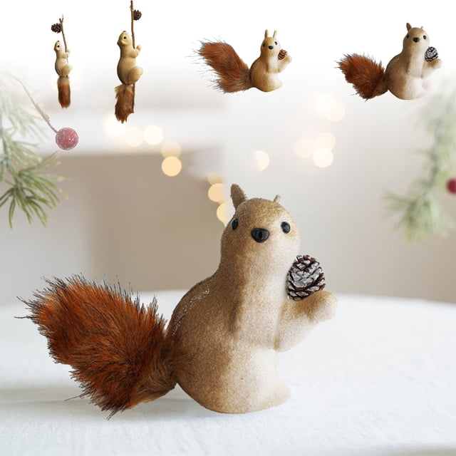 Xihbxyly Mini Árbol de Navidad, Adorable Ardilla Colgante, Figura de Espuma Realista, Decoración Festiva de Animales Del Bosque, Ideal para Árboles y Escritorios, Regalo Navideño, Tamaño 32 X 15 X 6