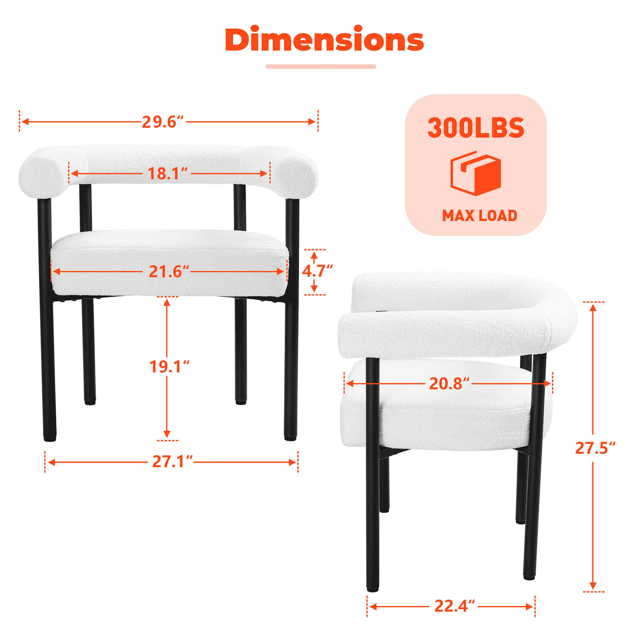 TrumanPick Modern Boucle Dining Chair, Upholstered Dinner Sherpa Chairs with Metal Legs&Curved Backrest for Kitchen, White