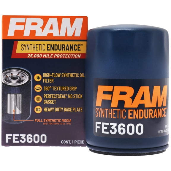 FRAM Synthetic Endurance Premium Oil Filter, FE3600, 25K Miles, Replacement Filter for Selected Vehicle