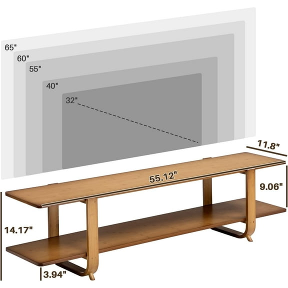 TV Stand with Storage for TVs  to 65'', Modern Entertainment Center with 2 Open Shelf, Accent Media Console Table for Living Room, Bedroom, 55"(L), Walnut
