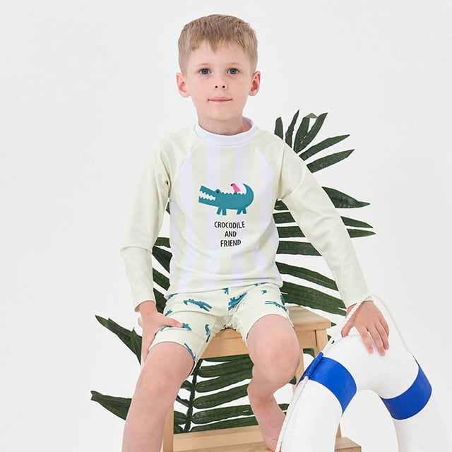Boys Long Sleeve Rash Guard and Swim Trunks Set UPF 50 Sun Protective Swimwear for Toddlers and Youth