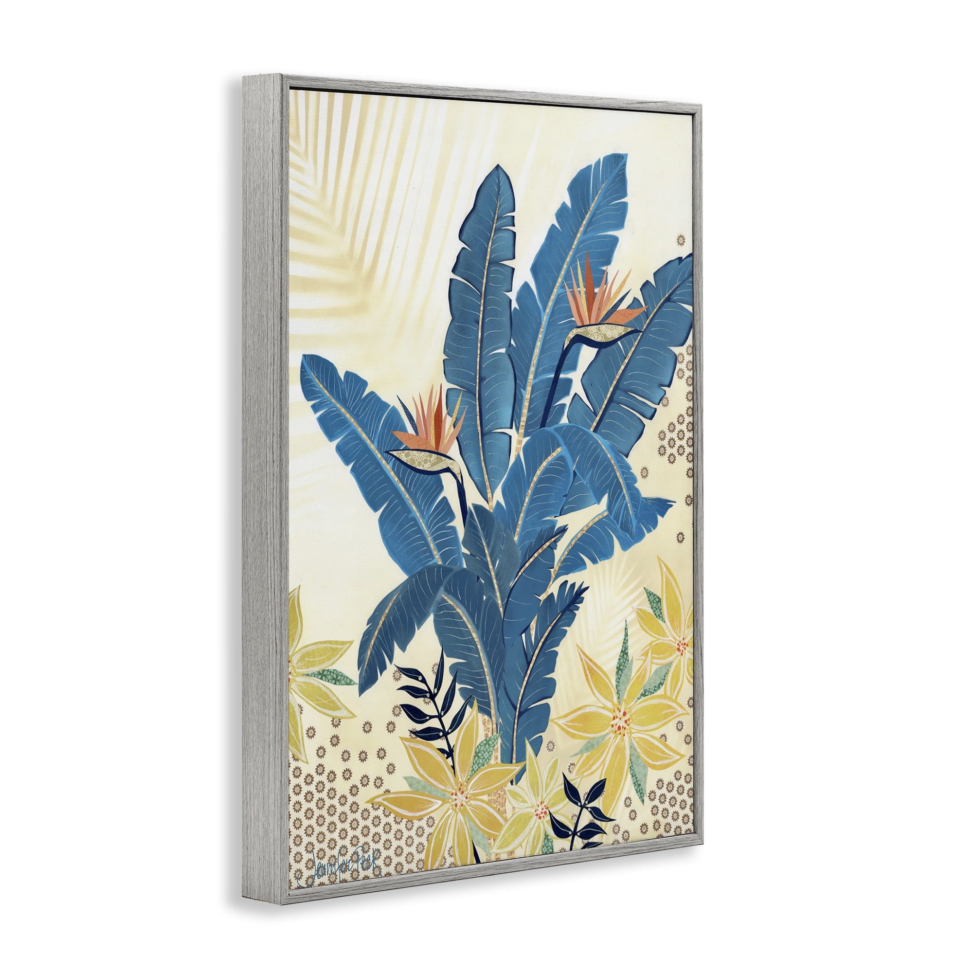 Stupell Industries Blue Birds Of Paradise Botanical & Floral Painting Gray Framed Art Print Wall Art, 16 x 24