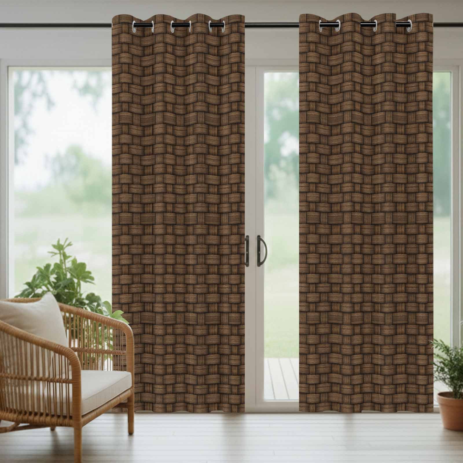Outdoor Curtains for Patio Waterproof, Dark Brown Rattan Outdoor Privacy Panels Grommet, Vintage Abstract Wicker Texture Blackout Outside Curtains for Porch/Cabana/Pergola/Gazebo 54"x95", 2 Panels