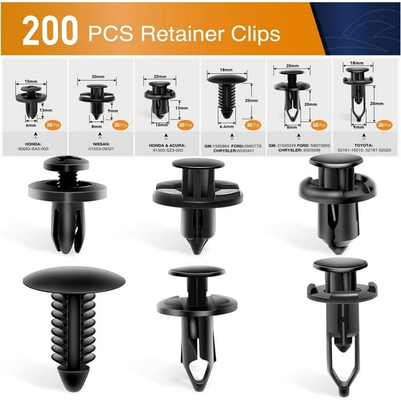 GOOACC Universal Plastic Fender Clips 200 Pcs Push Bumper Fastener Rivet Clips with 6 Size Auto Body Retainer Clips Bumpers,Car Fender Replacement for GM, Ford & Ch