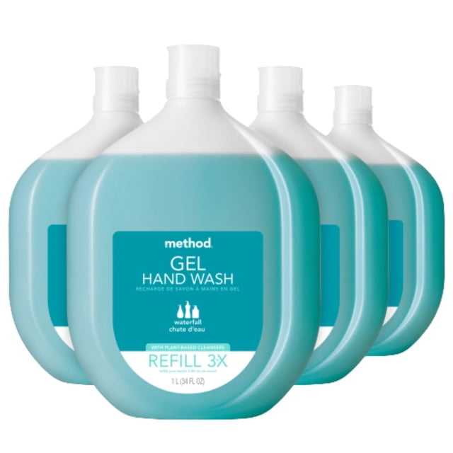 Method Gel Jabón de Manos Recambio Cascada Botella Reciclable Fórmula Biodegradable 34 oz (Paquete de 4)