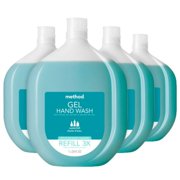Method Gel Hand Soap Refill Waterfall Recyclable Bottle Biodegradable Formula 34 oz (Pack of 4)