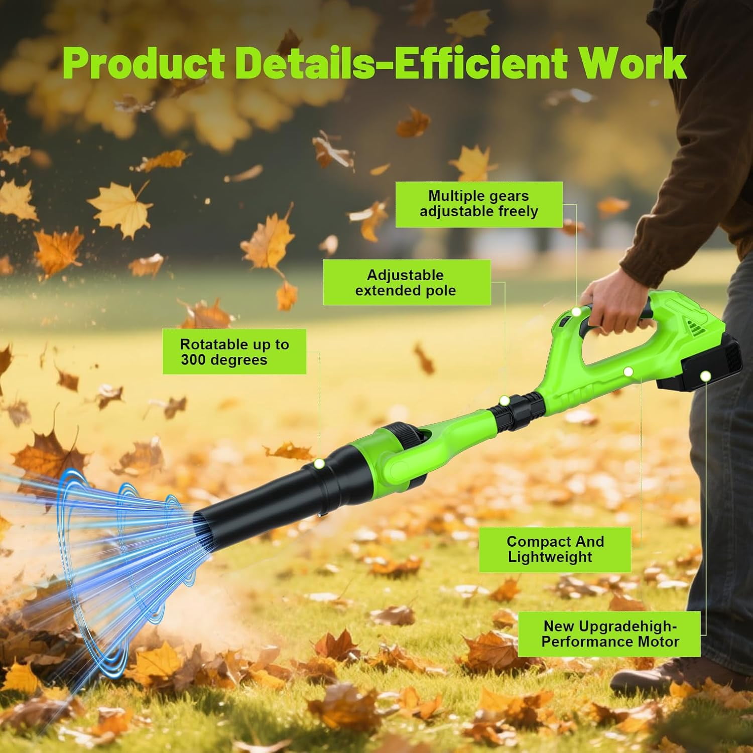 AP Leaf Blower Cordless,40V Electric Leaf Blower Cordless with 2 Batteries,Adjustable 300° Multi-Angle Rotation Nozzle 3 Speed Modes 500CFM/180MPH for Lawn Care,Patio, Dust, Leaves,Yard,Car,Gutter