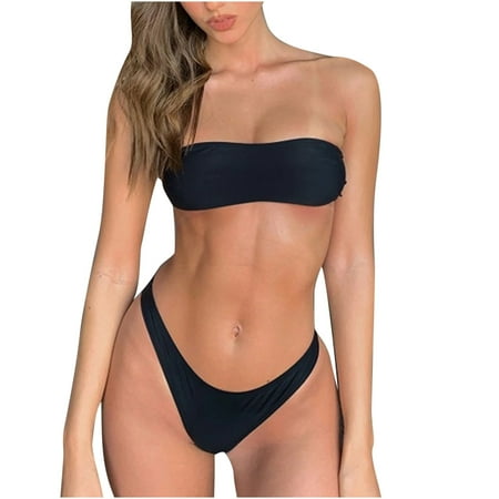 Summer Sexy Brazilian Bikini Sets for Women High Cut 2PCS Thong Bandeau Swimsuit 2022 Trendy Solid Bathing Suit Swimwear