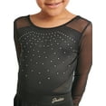 thumbnail image 3 of Justice Girls Long Sleeve Gymnastics and Dance Leotard with Mesh Panels & Rhinestone Accents, XS-XL, 3 of 5