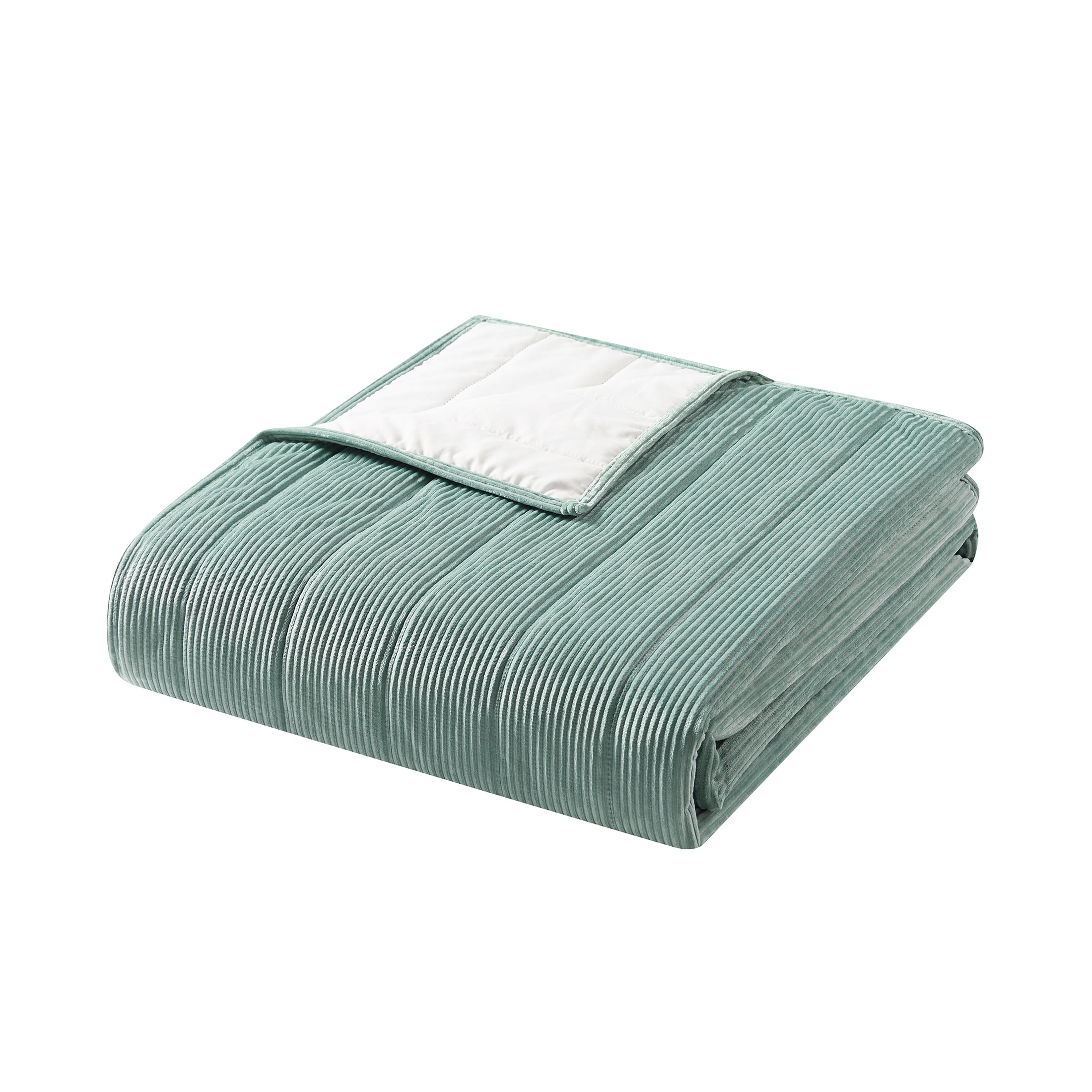 Mainstays Solid Textured Corduroy Striped Quilt, Sage Green, King, All Ages