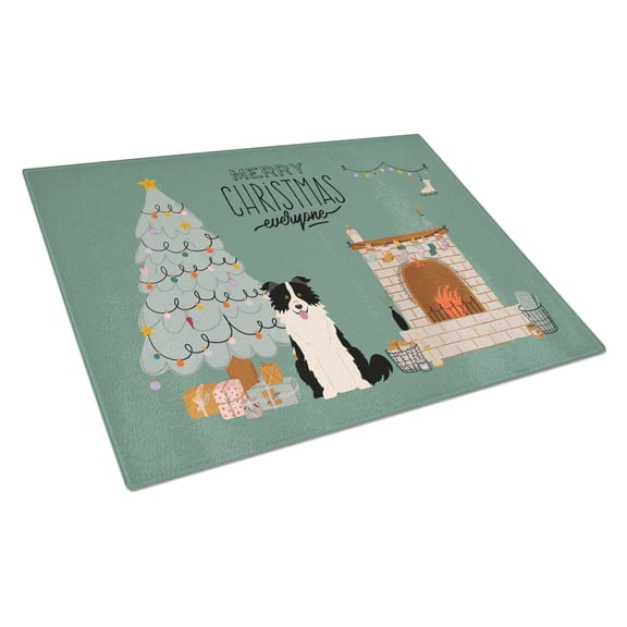 Carolines Treasures CK7681LCB Black White Border Collie Christmas Everyone Glass Cutting Board Large 12H x 16W