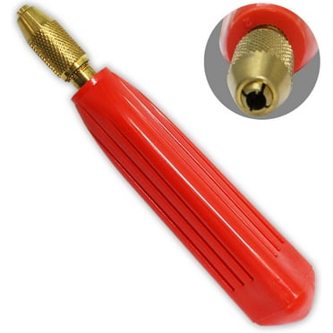 JEWEL TOOL Easy Grip 4MM Brass Pin Vise | Textured Head | 4.25" (10.8 cm) Length | Three-Sided Handle in Blue/Red | Weighs 1.2 oz (34 g) | Hand-Operated Drill Assistant