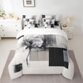 thumbnail image 2 of Homewish Grey Ink Floral Twin Bedding Sets 7-Piece for Adult, Fashion Square Abstract Bedding Comforter Set, Modern Art Theme Reversible Sheet Sets, Luxury Bedroom Decor, 2 of 7