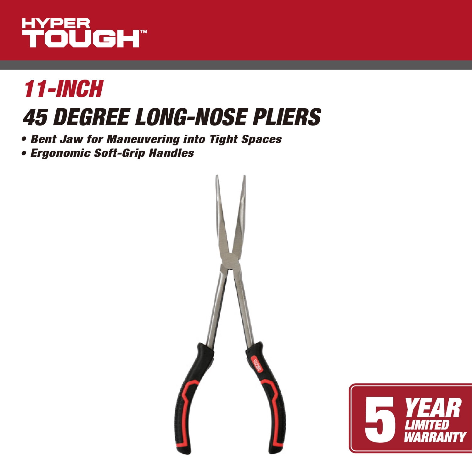 Hyper Tough 11-inch 45 Degree Long Nose Plier with Ergonomic Soft Grip Handles