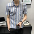 thumbnail image 4 of Camisa y blusa a rayas para hombre, media manga, para hombre, de algodón fresco, con mangas, corte ajustado, ropa estética vintage de verano, talla XXL, 4 of 4
