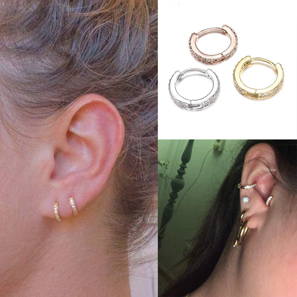 Cartilage Earrings Hoop 20G Helix Tragus Piercing Jewelry Surgical Steel Cubic Zirconia Hypoallergenic Endless Small Hoop Earrings Set for Women