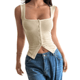 thumbnail image 3 of Womens Square Neck Button Down Ribbed Tank Tops Cute Sleeveless Summer Tops M, 3 of 7