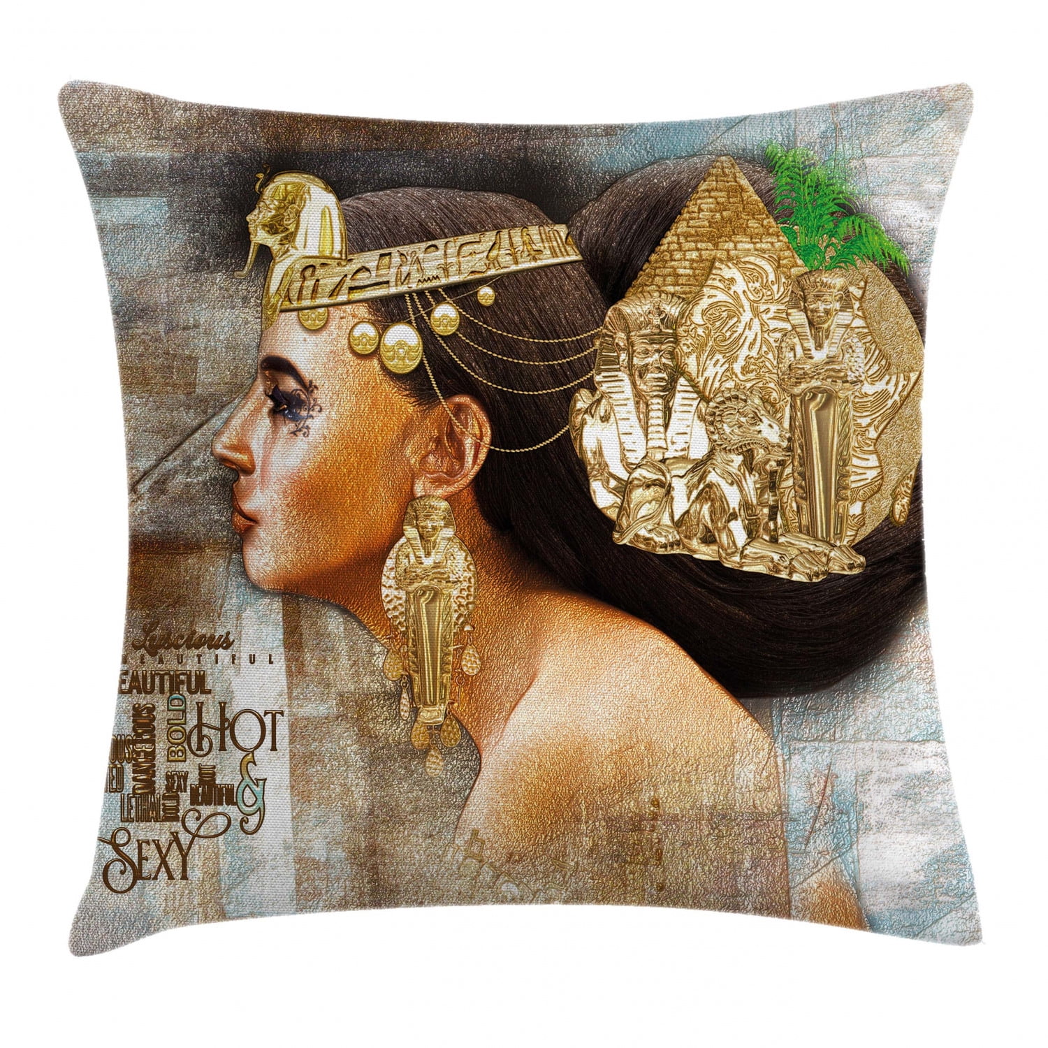 Egyptian Throw Pillow Cushion Cover, Woman Queen Cleopatra Profile