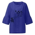thumbnail image 3 of Hauts d'Été pour Femmes 2023 Femmes Été Aguichant Imprimé Régulier Bouton Col Rond Manches Trois Quarts Femmes Manches Courtes Haut Bohème Grande Taille T-Shirt pour Femmes, 3 of 4