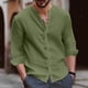 thumbnail image 1 of Blusas y camisas de manga larga con cuello redondo para hombre, blusa informal de moda lisa con cuello redondo y botones, blusa de manga larga para hombre., 1 of 6