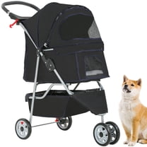 SAEWUD 3-Wheel Pet Stroller - Dog Stroller, Cat Cage Jogger, Travel Folding Carrier for Cats, Waterproof Puppy Stroller with Cup Holder & Removable Liner.,Black
