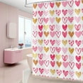 thumbnail image 4 of Valentine''s Day Shower Curtain, Weighted Bottom Romantic Love Theme Pink and Gold Doodle Style Little Heart Fabric Bathroom Curtain Home Decor Waterproof Washable with 12 Hooks,36"x72", 4 of 6