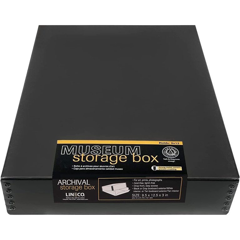 Archival 9x12 inch Print Storage Box, Drop Front Design, 9x12x3 inch, Exterior Color: Black, Size: 9.5 x 12.5