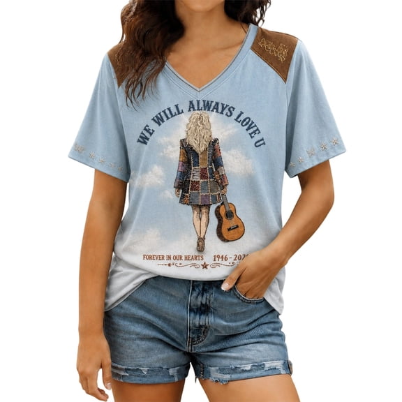 JCCXIN Vintage Dolly Shirt Parton Memorial T-Shirt Country Legend Tee Retro Country Singer Graphic Tee V Neck Tops for Women
