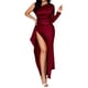 thumbnail image 2 of Vestido para Invitada de Boda para Mujer, de Otoño, con un Solo Hombro, de Satén, Ajustado, con Abertura Alta, Vestidos Formales de Fiesta Vino Tinto S, 2 of 7